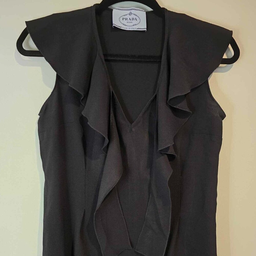 Vintage Prada Dress - Acetate Viscose - Ruffle Neckline Little Black Dress